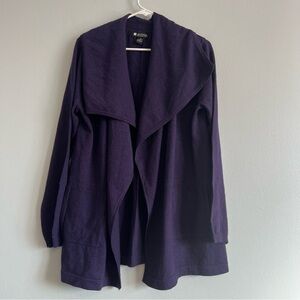 Valerie Bertinelli Womens Merino Wool Open Front Cardigan Sz L Purple Artsy